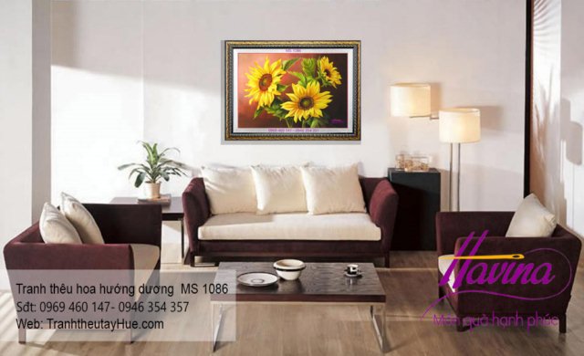 Tranh thêu hoa hướng dương treo phòng khách