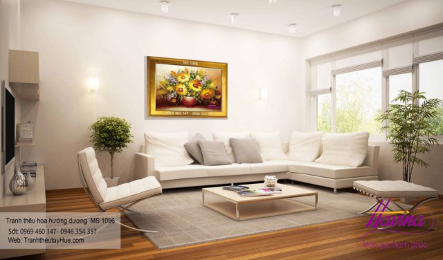 Tranh thêu hoa hướng dương treo phòng khách