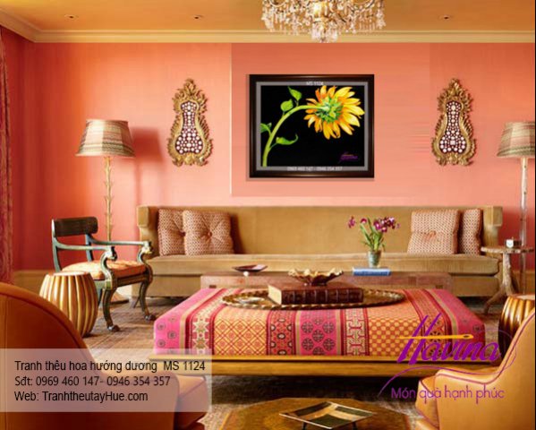 Tranh thêu hoa hướng dương treo phòng khách