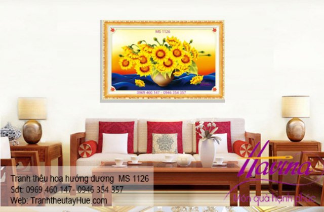 Tranh thêu hoa hướng dương treo phòng khách