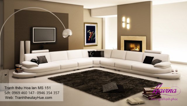 Tranh thêu hoa lan treo phòng khách