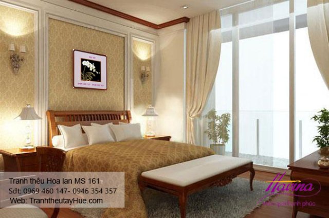 Tranh thêu hoa lan treo phòng khách