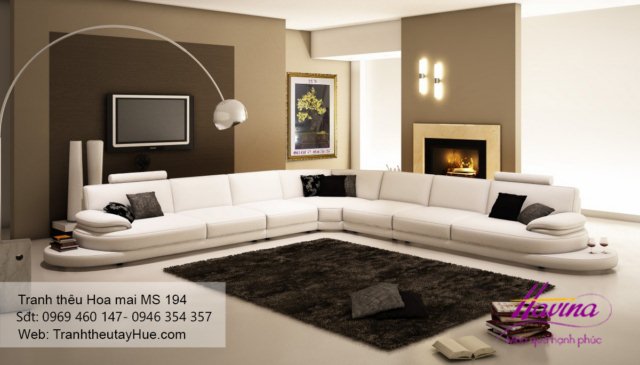 Tranh thêu hoa mai treo phòng khách
