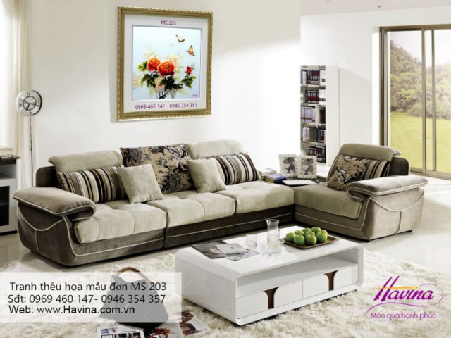 Tranh thêu hoa mẫu đơn treo phòng khách