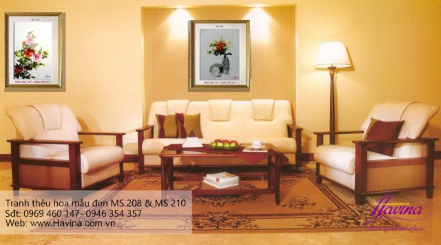 Tranh thêu hoa mẫu đơn treo phòng khách