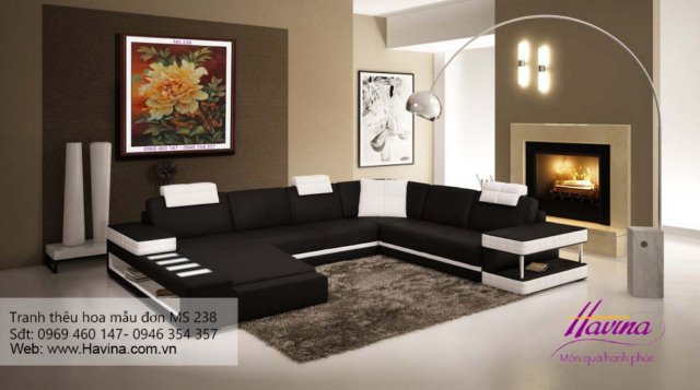 Tranh thêu hoa mẫu đơn treo phòng khách