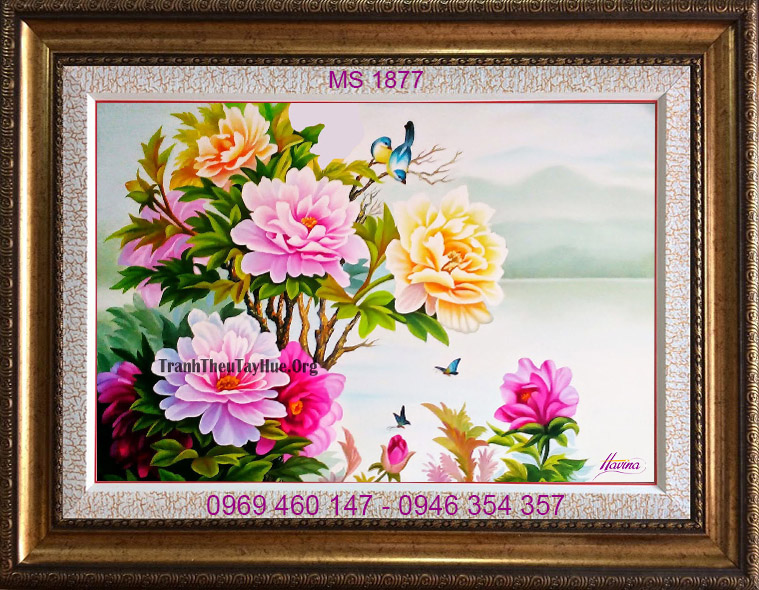 Tranh thêu hoa mẫu đơn MS 1877