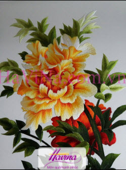 Tranh thêu hoa mẫu đơn đã thêu xong