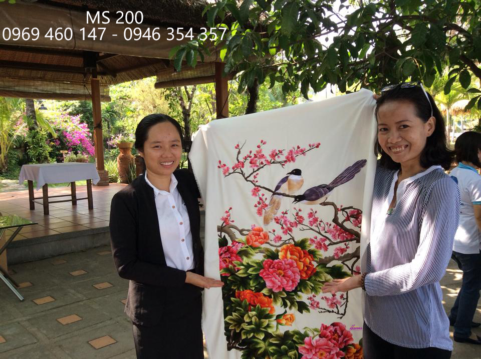 Tranh thêu hoa mẫu đơn MS 200 Tranh thêu hoa mẫu đơn MS 200