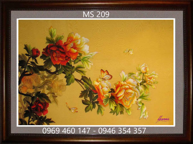 Tranh thêu hoa mẫu đơn MS 209 Tranh thêu hoa mẫu đơn MS 209