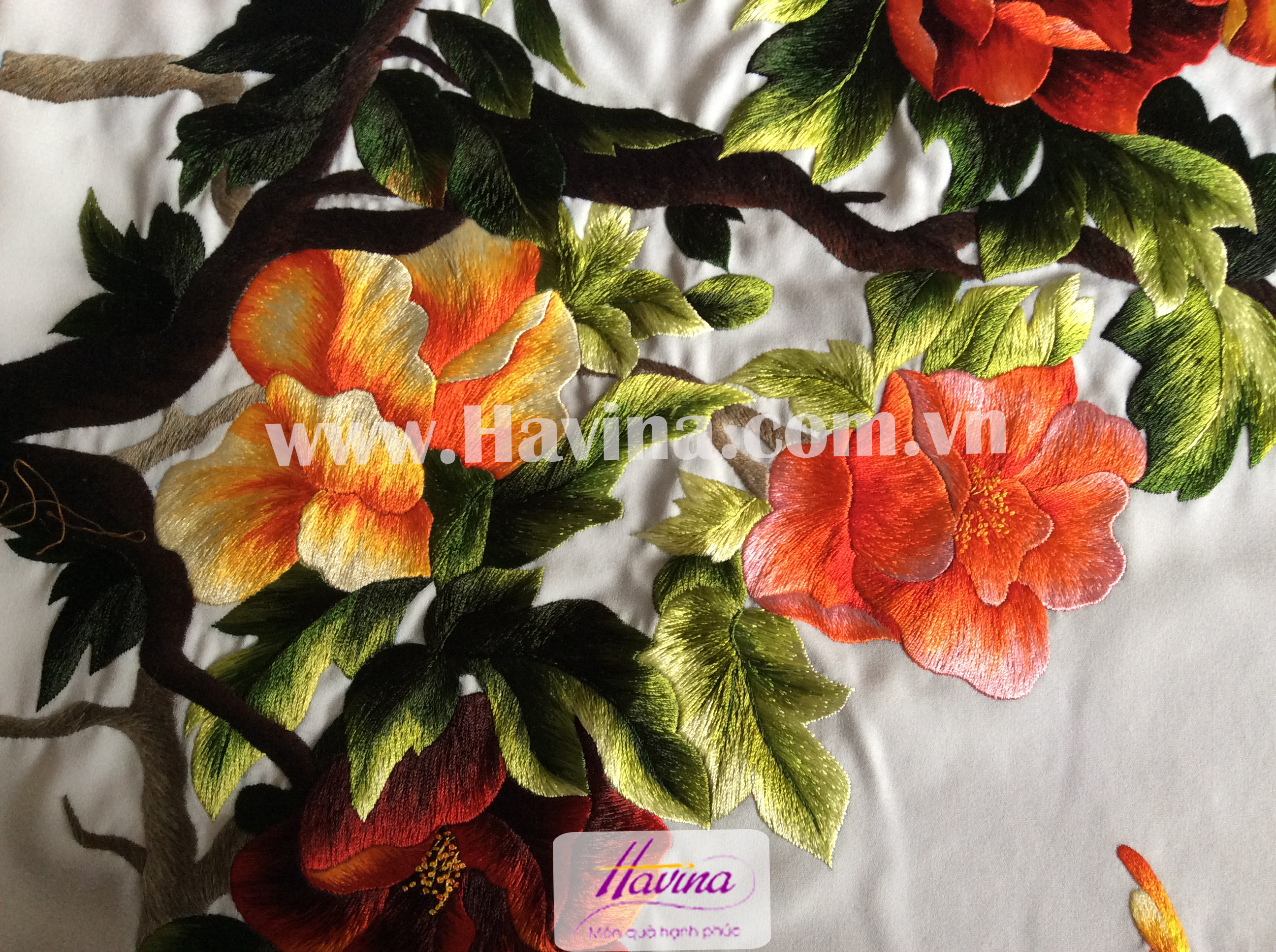 Tranh thêu hoa mẫu đơn