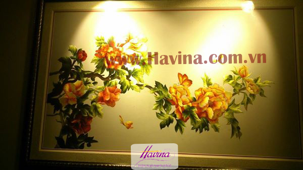 Tranh thêu hoa mẫu đơn