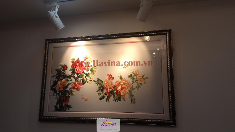 Tranh thêu hoa mẫu đơn