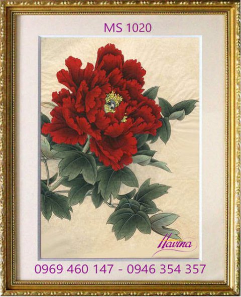 Tranh thêu hoa mẫu đơn