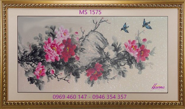 Tranh thêu hoa mẫu đơn 9 bông Tranh thêu hoa mẫu đơn 9 bông