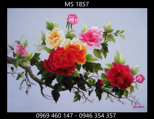 Tranh thêu hoa mẫu đơn 9 bông Tranh thêu hoa mẫu đơn 9 bông