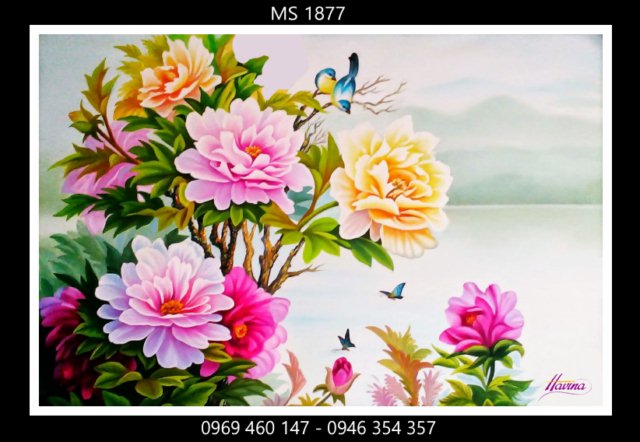 Tranh thêu hoa mẫu đơn 9 bông Tranh thêu hoa mẫu đơn 9 bông