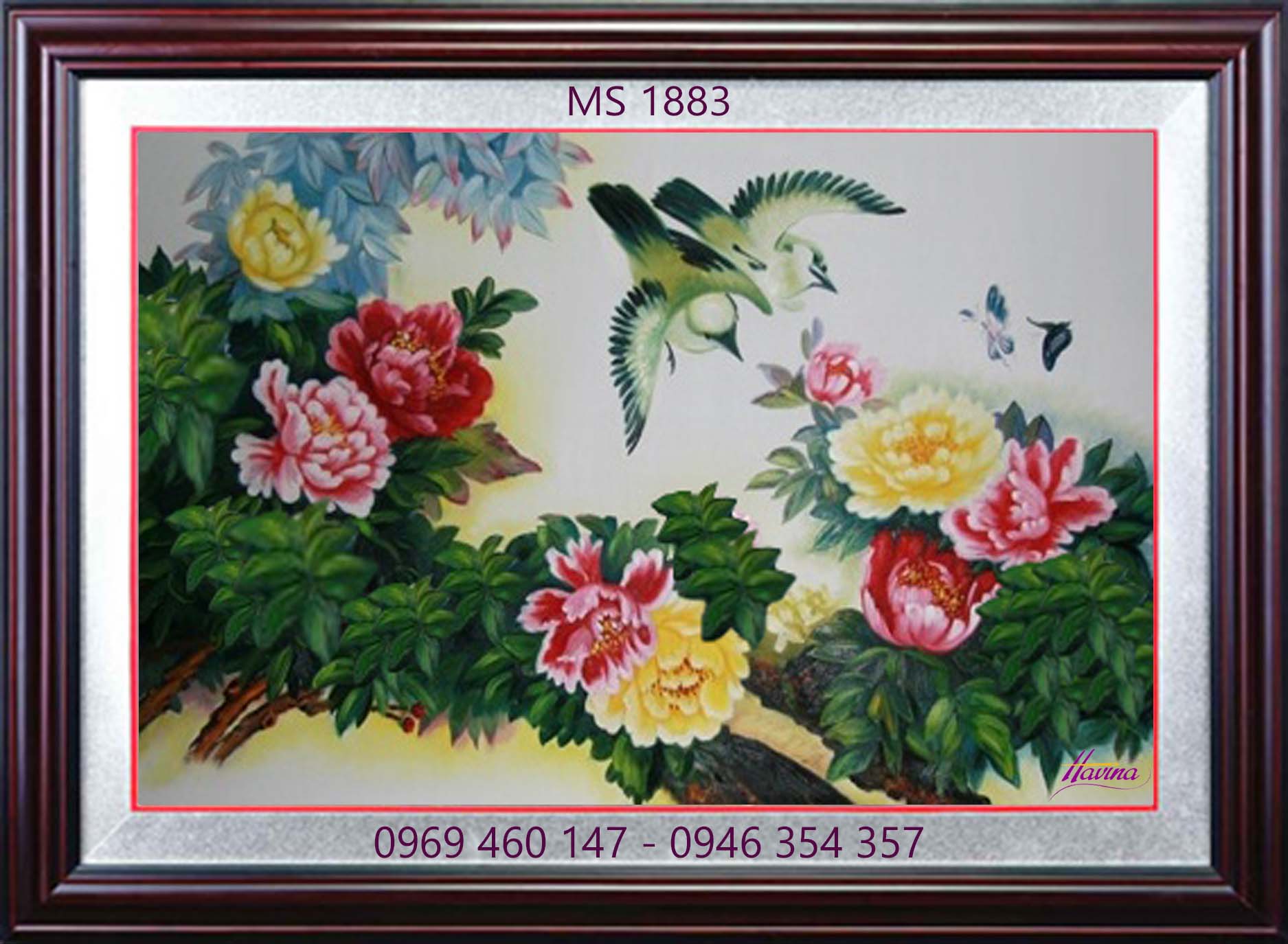 Tranh thêu hoa mẫu đơn 09 bông MS 1883 Tranh thêu hoa mẫu đơn 09 bông MS 1883