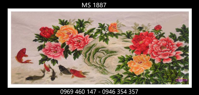 Tranh thêu hoa mẫu đơn 9 bông Tranh thêu hoa mẫu đơn 9 bông