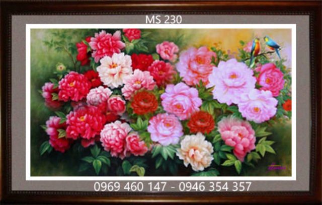 Tranh thêu hoa mẫu đơn MS 230 Tranh thêu hoa mẫu đơn MS 230