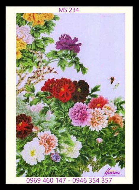 Tranh thêu hoa mẫu đơn MS 234 Tranh thêu hoa mẫu đơn MS 234