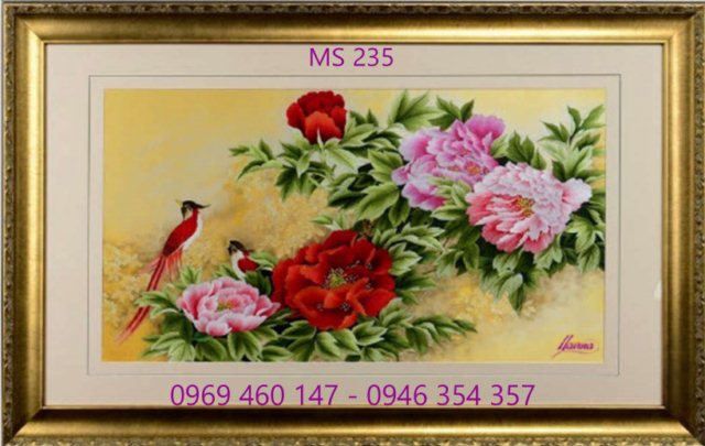 Tranh thêu hoa mẫu đơn MS 235 Tranh thêu hoa mẫu đơn MS 235