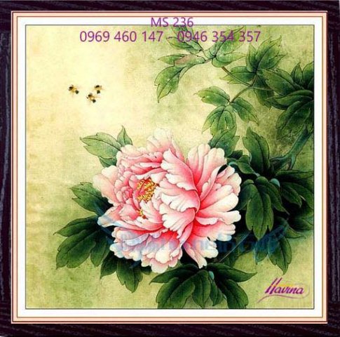 Tranh thêu hoa mẫu đơn MS 236 Tranh thêu hoa mẫu đơn MS 236