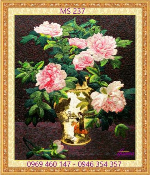 Tranh thêu hoa mẫu đơn MS 237 Tranh thêu hoa mẫu đơn MS 237