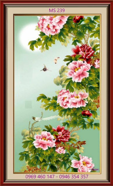Tranh thêu hoa mẫu đơn MS 239 Tranh thêu hoa mẫu đơn MS 239