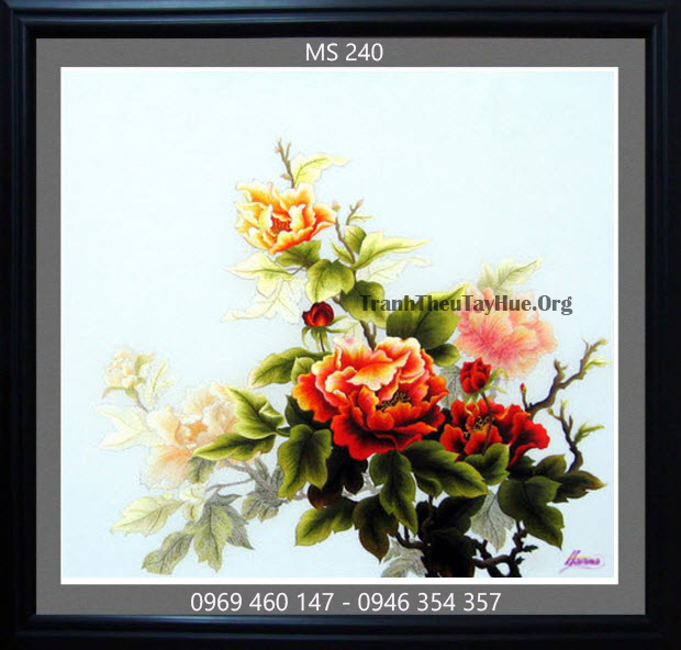 Tranh thêu hoa mẫu đơn