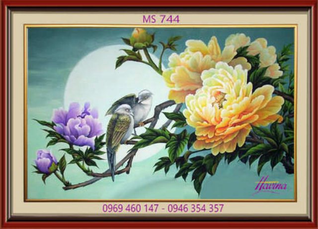 Tranh thêu hoa mẫu đơn