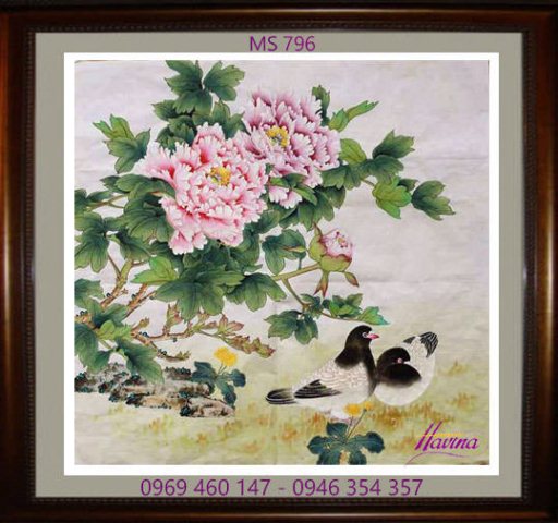 Tranh thêu hoa mẫu đơn