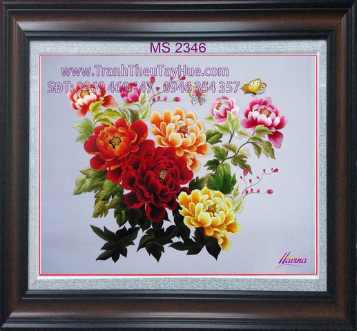 Tranh thêu hoa mẫu đơn 8 bông Tranh thêu hoa mẫu đơn 8 bông