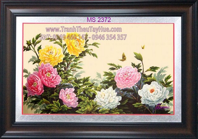 Tranh thêu hoa mẫu đơn 8 bông Tranh thêu hoa mẫu đơn 8 bông