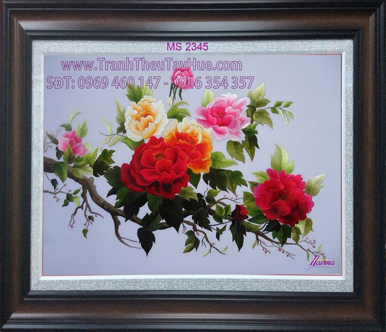 Tranh thêu hoa mẫu đơn 8 bông Tranh thêu hoa mẫu đơn 8 bông