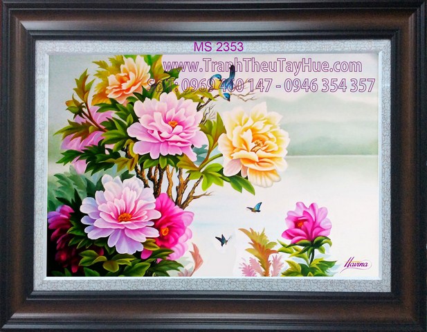 Tranh thêu hoa mẫu đơn 8 bông Tranh thêu hoa mẫu đơn 8 bông