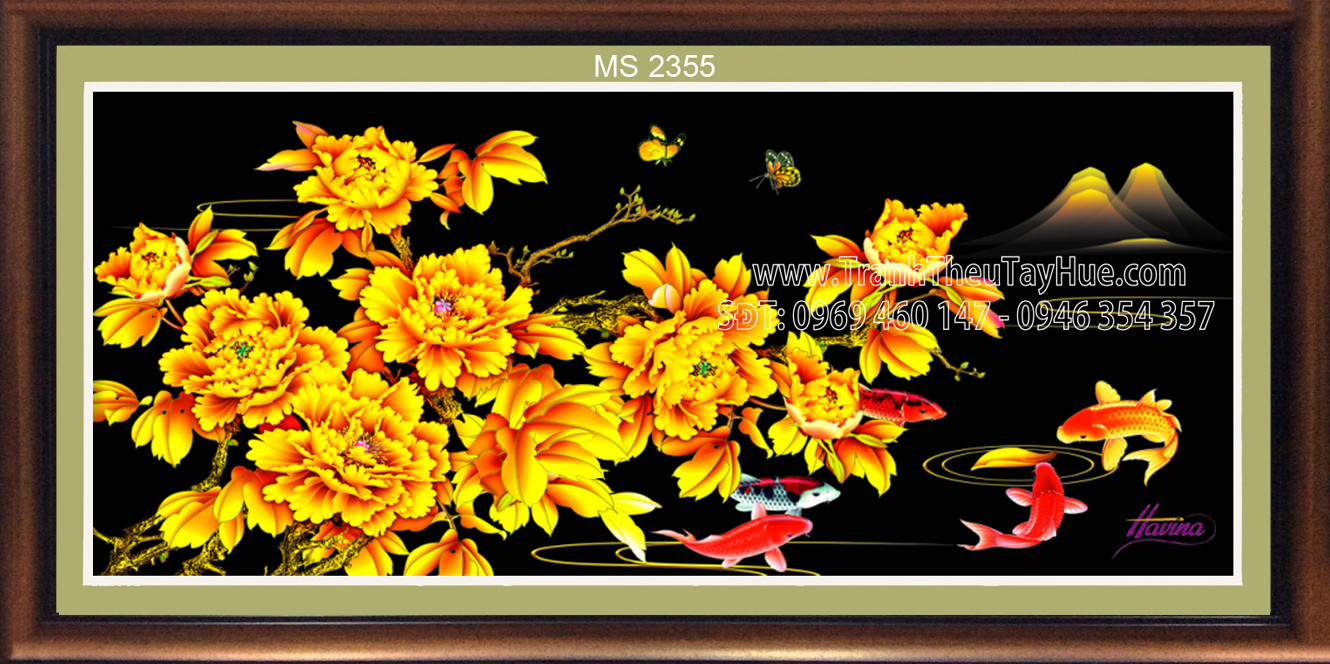 Tranh thêu hoa mẫu đơn 8 bông Tranh thêu hoa mẫu đơn 8 bông