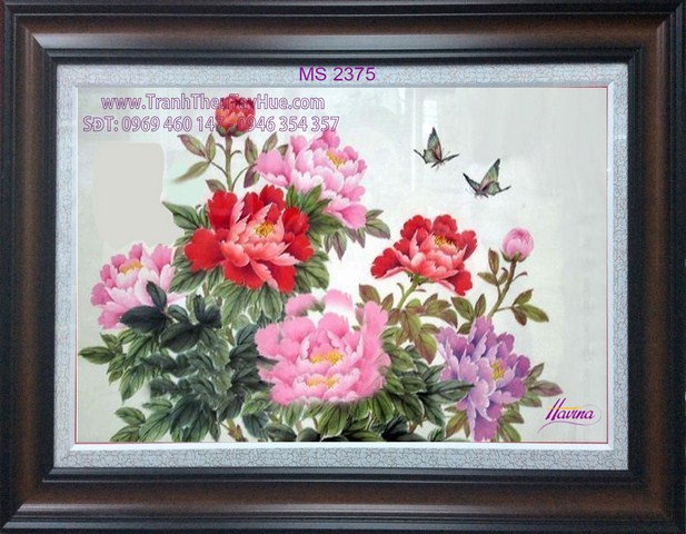 Tranh thêu hoa mẫu đơn 8 bông Tranh thêu hoa mẫu đơn 8 bông