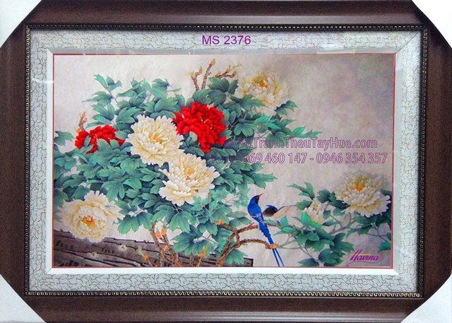 Tranh thêu hoa mẫu đơn 8 bông Tranh thêu hoa mẫu đơn 8 bông