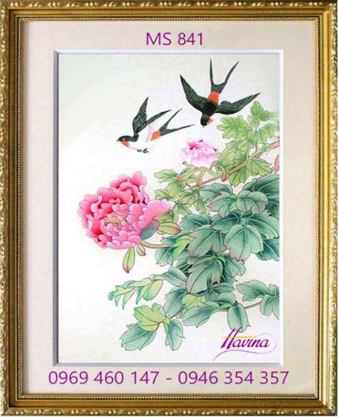 Tranh thêu hoa mẫu đơn