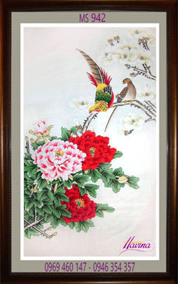 Tranh thêu hoa mẫu đơn