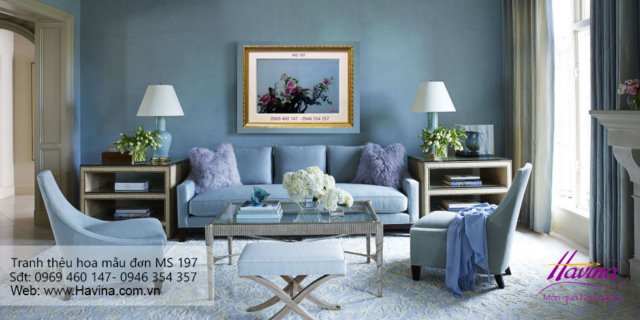 Tranh thêu hoa mẫu đơn treo phòng khách