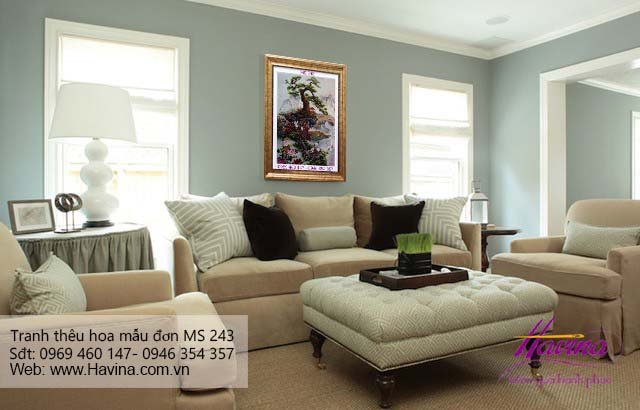 Tranh thêu hoa mẫu đơn treo phòng khách