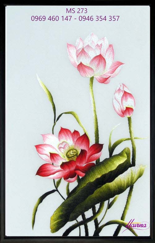 Tranh thêu hoa sen