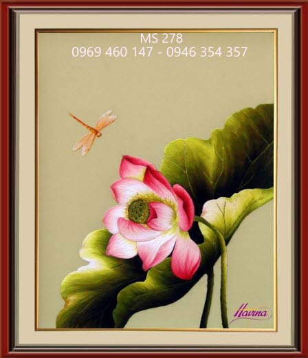 Tranh thêu hoa sen Tranh thêu hoa sen