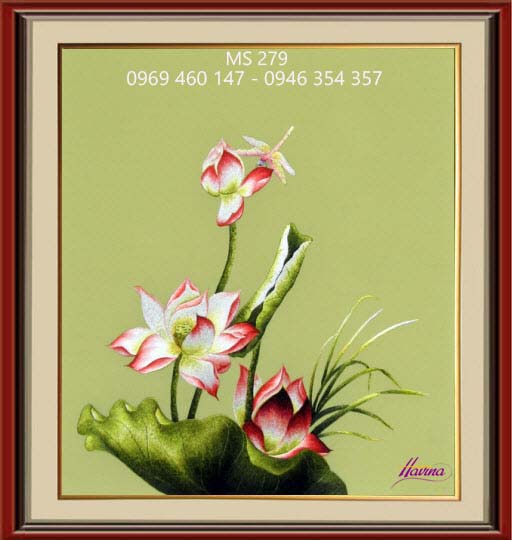 Tranh thêu hoa sen Tranh thêu hoa sen