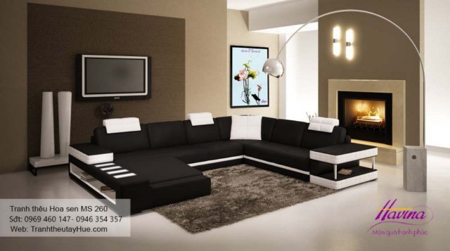 Tranh thêu hoa sen treo phòng khách