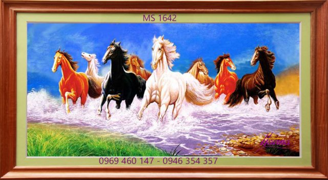 Tranh thêu bát mã treo phòng khách Tranh thêu bát mã treo phòng khách