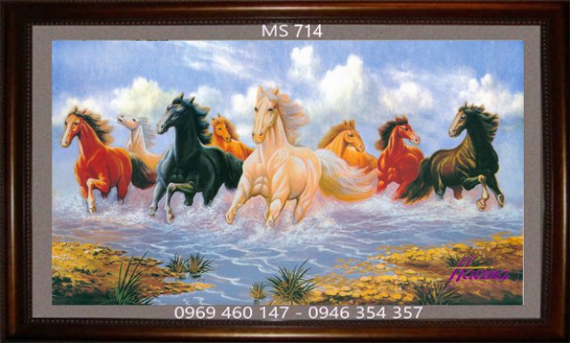 Tranh thêu bát mã treo phòng khách Tranh thêu bát mã treo phòng khách