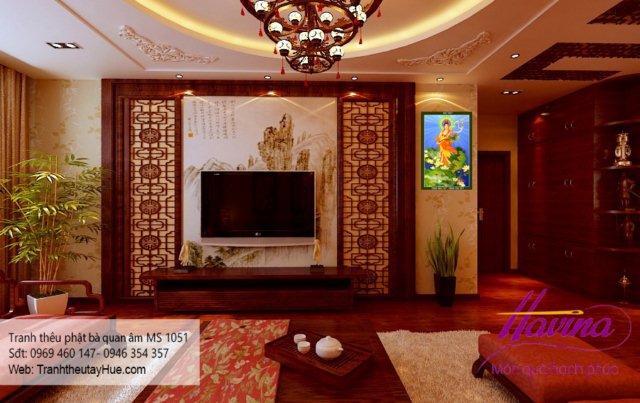 Tranh thêu phật quan âm bồ tát treo phòng khách